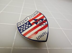 Vintage Desert Storm 1/16/91 Patriotic Shield Pin