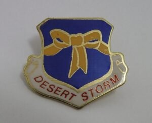 Desert Storm Yellow Ribbon with Shield Enamel Pin
