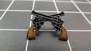 Crossed Revolvers Lapel Pin – 1" Pewter with enamel grips