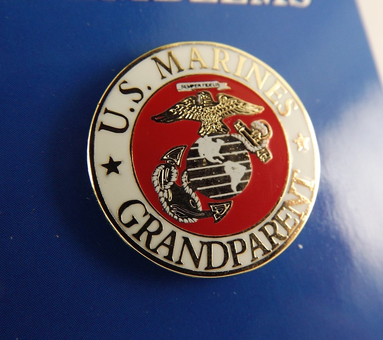 s l1600 15017.jpg "United States Marines Grandparent" Lapel Pin – 15/16" Red & White Enamel USMC Proud Family Pin