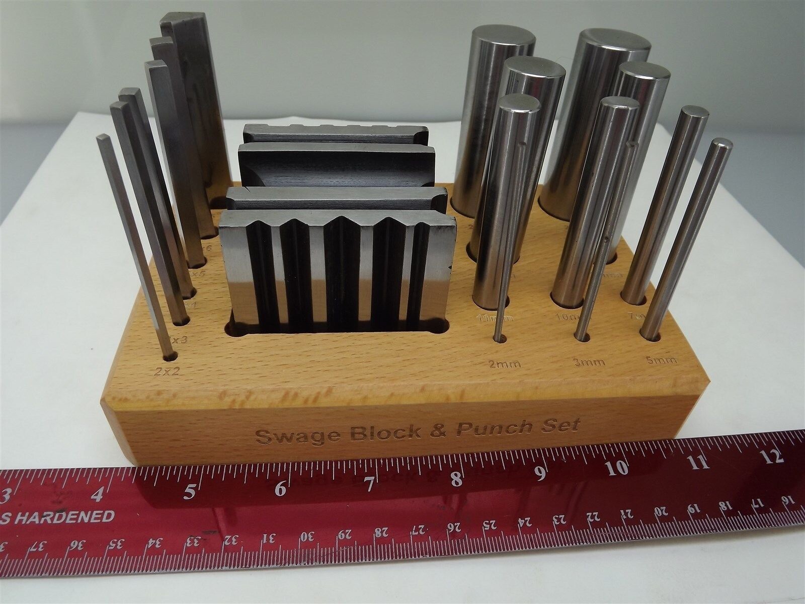 s l1600 15094.jpg Jeweler’s Carbon Steel Swage Block & Punch Set with Wooden Stand – 40-45 HRC, Boxed – For Metalsmiths, Silversmiths & Jewelry Forming – view 6