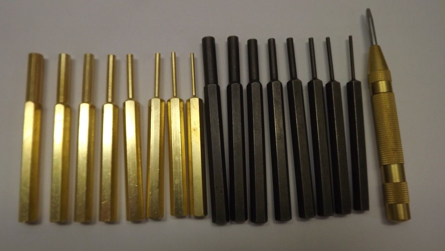 s l1600 15101.jpg Pin Punch Set – Solid Brass & Heat-Treated Steel Punches 1/16″ to 5/16″ with Spring-Loaded Automatic Center Punch – Gunsmiths & Machinists – view 3