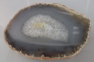Polished Agate Geode with Druzy Quartz Crystal Pocket – Natural Banded Stone Mineral Specimen – Desk, Shelf & Collector Display Piece