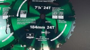 7-1/4″ 24-Tooth Carbide Deck & Pressure Treated Wood Saw Blades – Set of 2, Green Anti-Sap Coating, C3 Micrograin ATB – 5/8″ Arbor