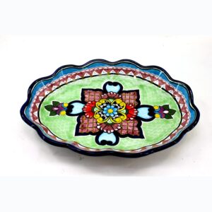 Hand-Painted Talavera-Style Scalloped Pottery Dish – Signed Hernandez, Puebla, Mexico – About 8″ – Colorful Folk Art for Serving or Wall Display