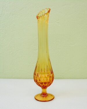 Tall Vintage Amber Art Glass Vase – 14-3/8″ Thumbprint or Hammered Pattern, Possibly Fenton Colonial Amber – From the Effie Mona Mack Estate