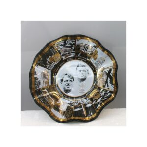 Vintage JFK & RFK Kennedy Memorial Smoked Glass Dish – Washington DC Landmarks Rim, Ruffled Edge, Approx. 6″ – Political Americana Collectible