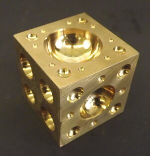Solid Brass Dapping Block – 2″ x 2″ x 2″ Square Cube With 57 Domes, 3.1mm to 30.9mm – Jeweler’s and Metalsmith Tool for Shaping Soft Metal and Wax