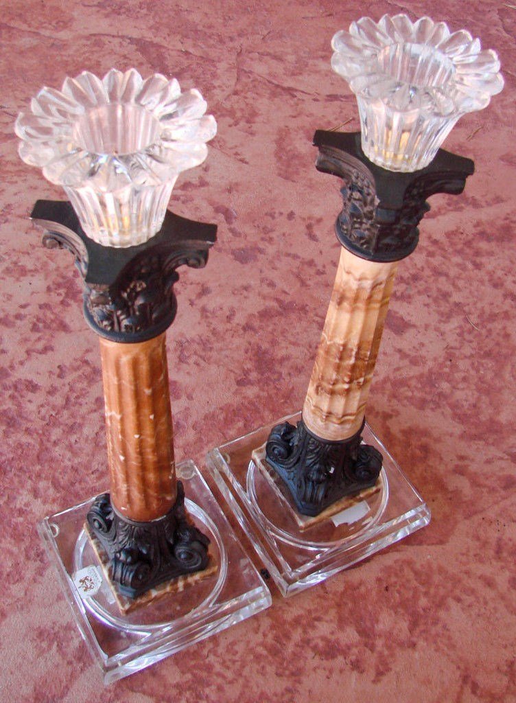 s l1600 15800.jpg Design Guild Lead Crystal Candlesticks, Pair – 15″ Tall Made in Poland Candle Holders, 8 lbs Total – Elegant Statement Pieces for Table & Mantel