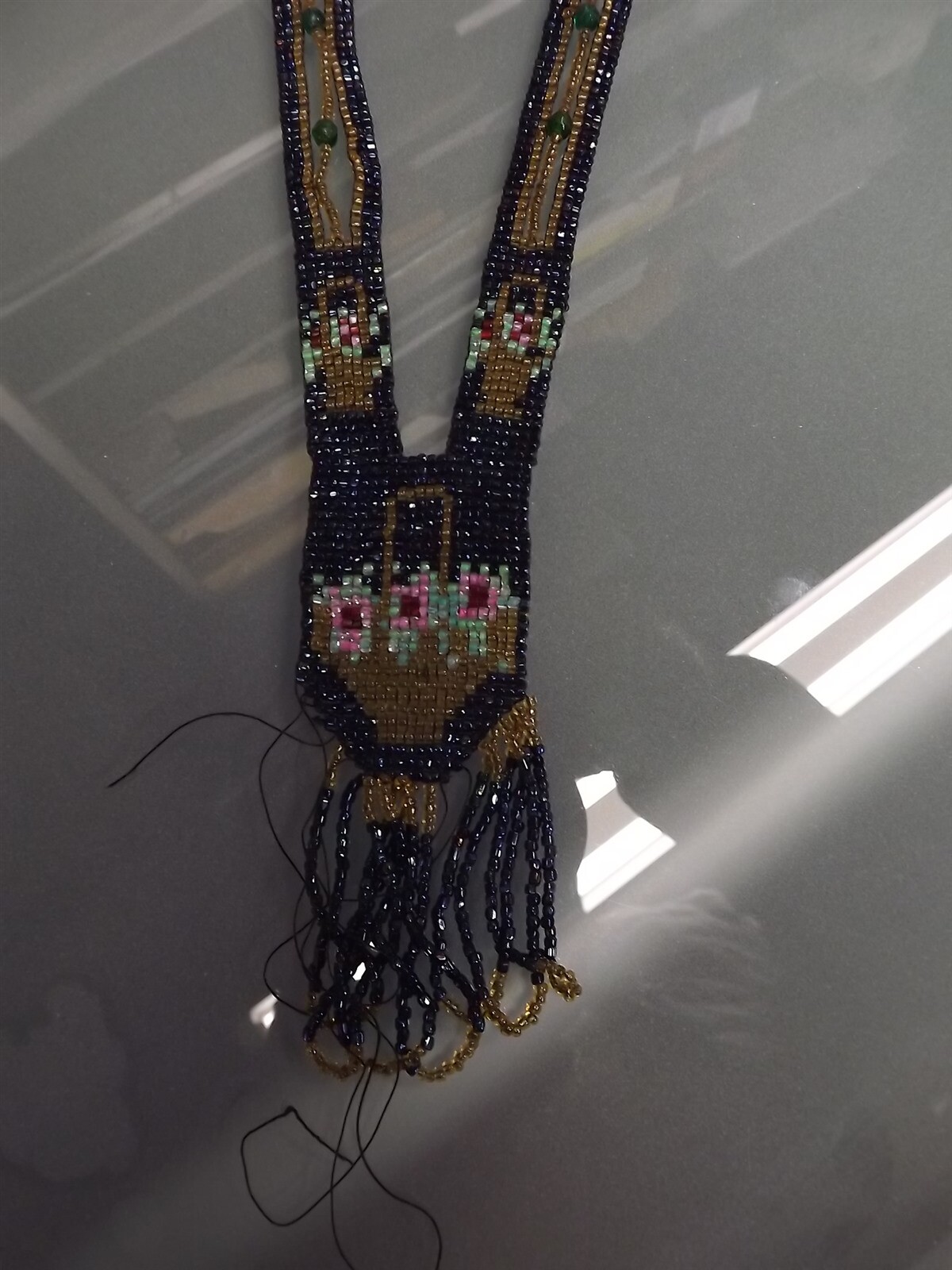s l1600 15819.jpg Vintage Art Deco Seed Glass Bead Loomed Flapper Lariat Sautoir Necklace Flower – Fine Jewelry – view 2