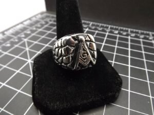 Stainless Steel Masonic Freemason Square & Compass Blue Lodge Band Ring – Men's Statement Ring, New