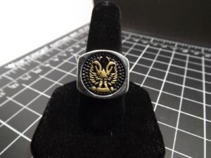 Two Tone Stainless Steel Masonic Freemason Square & Compass Blue Lodge Ring – Men's Statement Ring, New