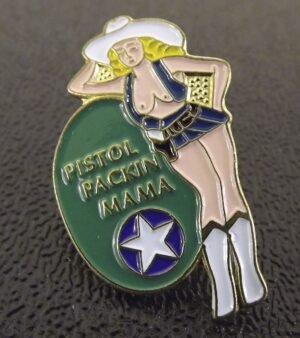 "Pistol Packin' Mama" Pin-Up Nose Art Lapel Pin – Enamel