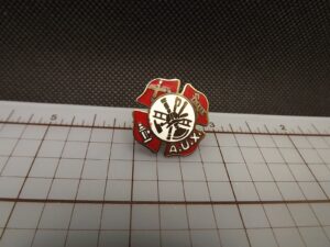 Fire Department Auxiliary Maltese Cross Lapel Pin – Red & white enamel