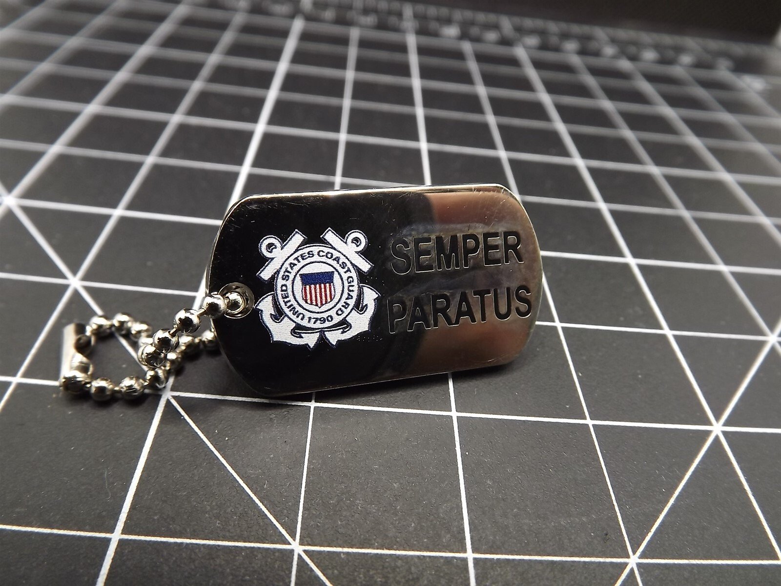 s l1600 2064.jpg Coast Guard "Semper Paratus" Dog Tag Lapel Pin – 1-1/2" Enamel with chain