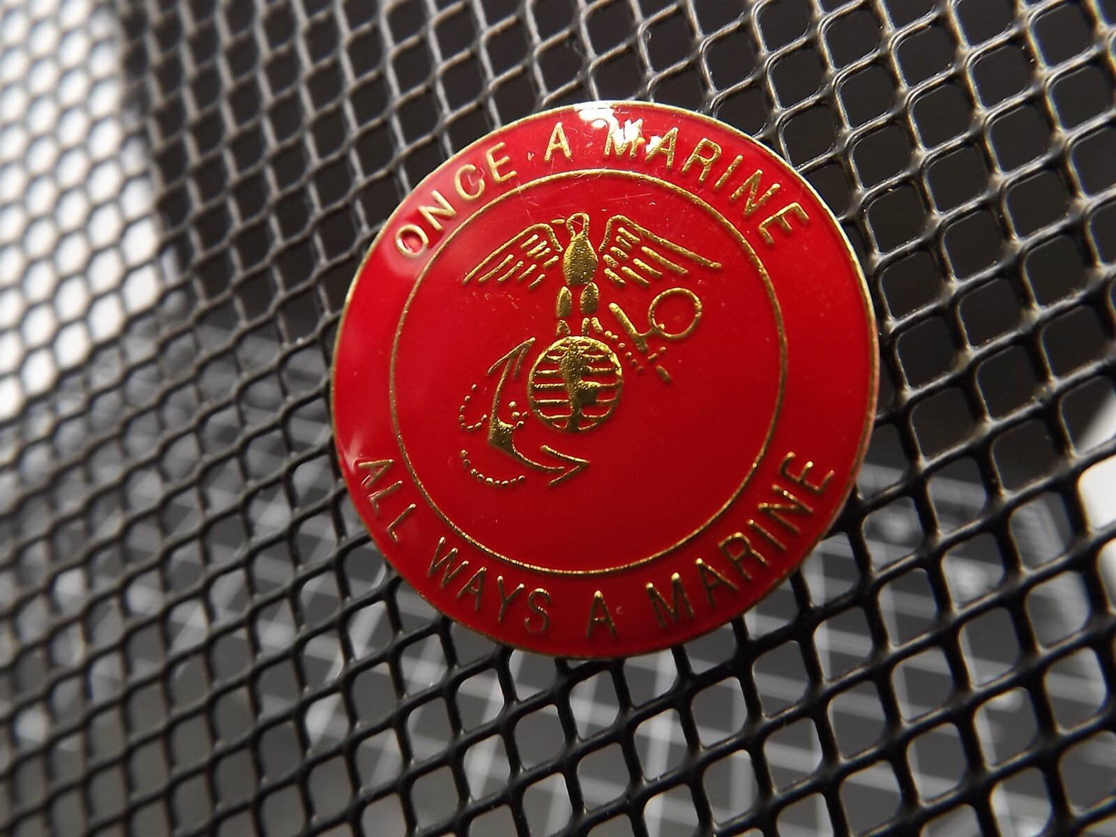 s l1600 2124.jpg "Once A Marine, Always A Marine" Eagle, Globe & Anchor Lapel Pin – Red Enamel USMC Veteran Hat Pin – view 2