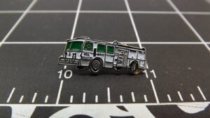 Fire Engine Lapel Pin – White & green, silver-tone