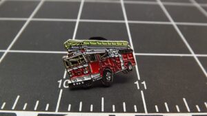Ladder Fire Truck Lapel Pin – Red & silver-tone