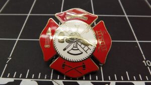 Fire Department Maltese Cross Lapel Pin (Large) – Gold-tone with red