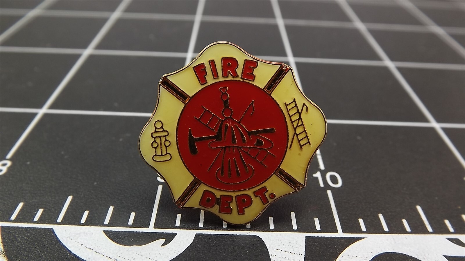 s l1600 2320.jpg Fire Dept. Maltese Cross Lapel Pin (Vintage Style) – Gold-tone with red