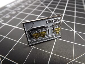 Early Electric Streetcar 1886 Stamp Lapel Pin – Enamel
