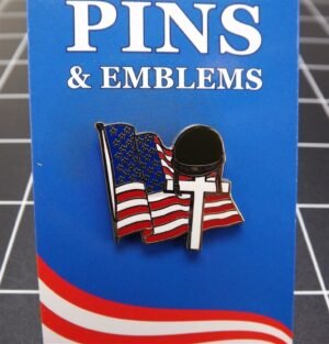Fallen Soldier Memorial Flag & Cross Lapel Pin – 1-1/8"