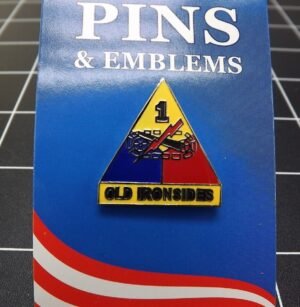 U.S. Army 1st Armored Division "Old Ironsides" Lapel Pin – 1" Enameled Triangle Insignia Hat Pin
