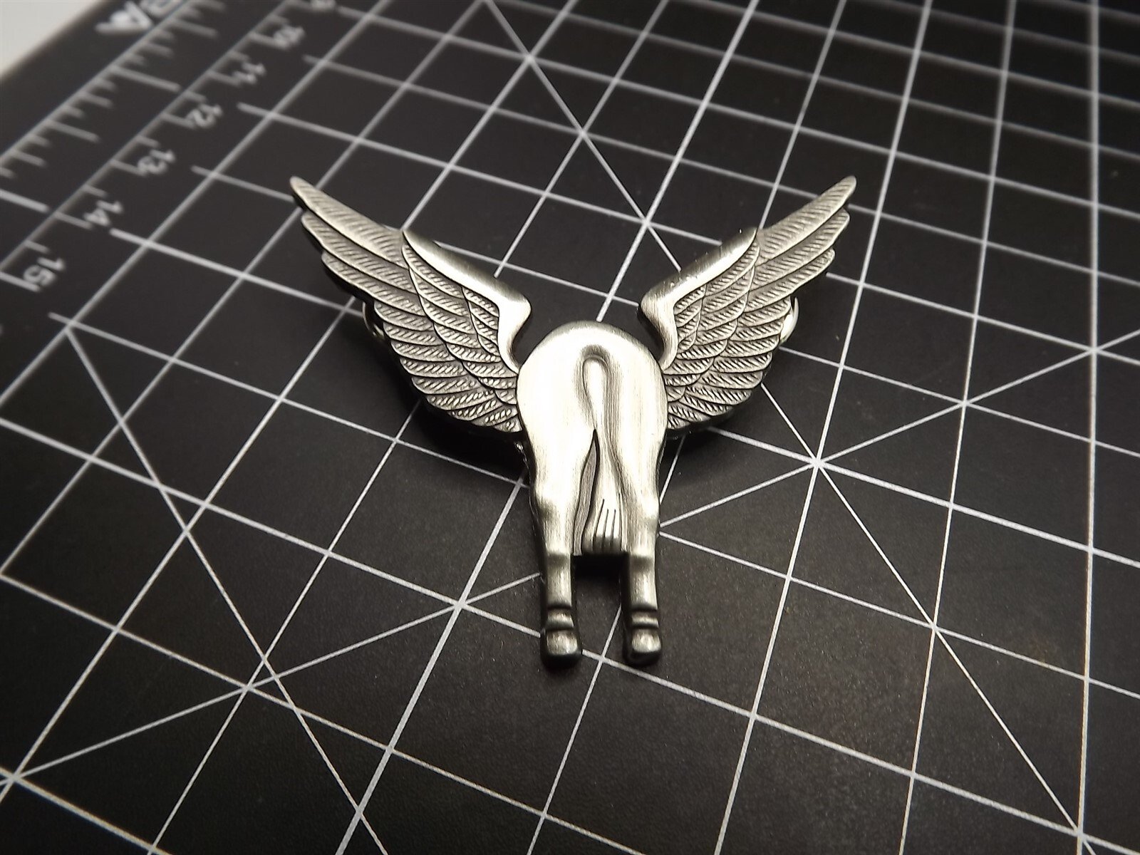 s l1600 2546.jpg Novelty "Horse's Ass" Wings Lapel Pin – Pewter