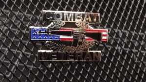 "Combat Veteran" Combat Infantryman Badge Flag Lapel Pin – Enamel CIB on Flag Bar Army Hat Pin