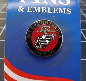"My Daughter Is A Marine" Lapel Pin – 15/16" Red & Black Enamel USMC Proud Parent Pin