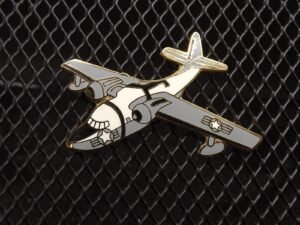 Military Aircraft Lapel Pin (Gray and white twin-engine patrol plane) – Enamel