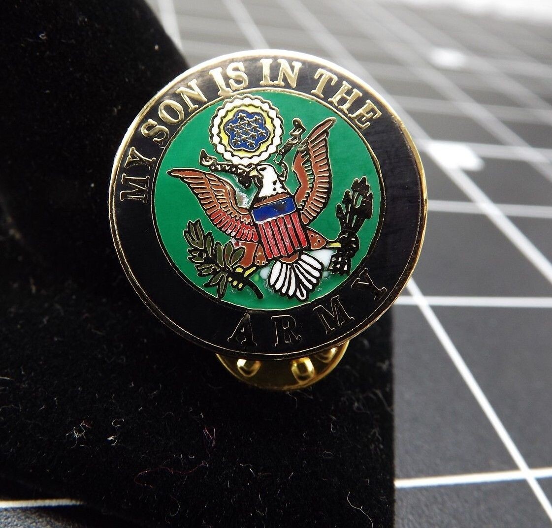 s l1600 358.jpg "My Son Is In The Army" Lapel Pin – 1" Green & Black Enamel U.S. Army Proud Parent Pin