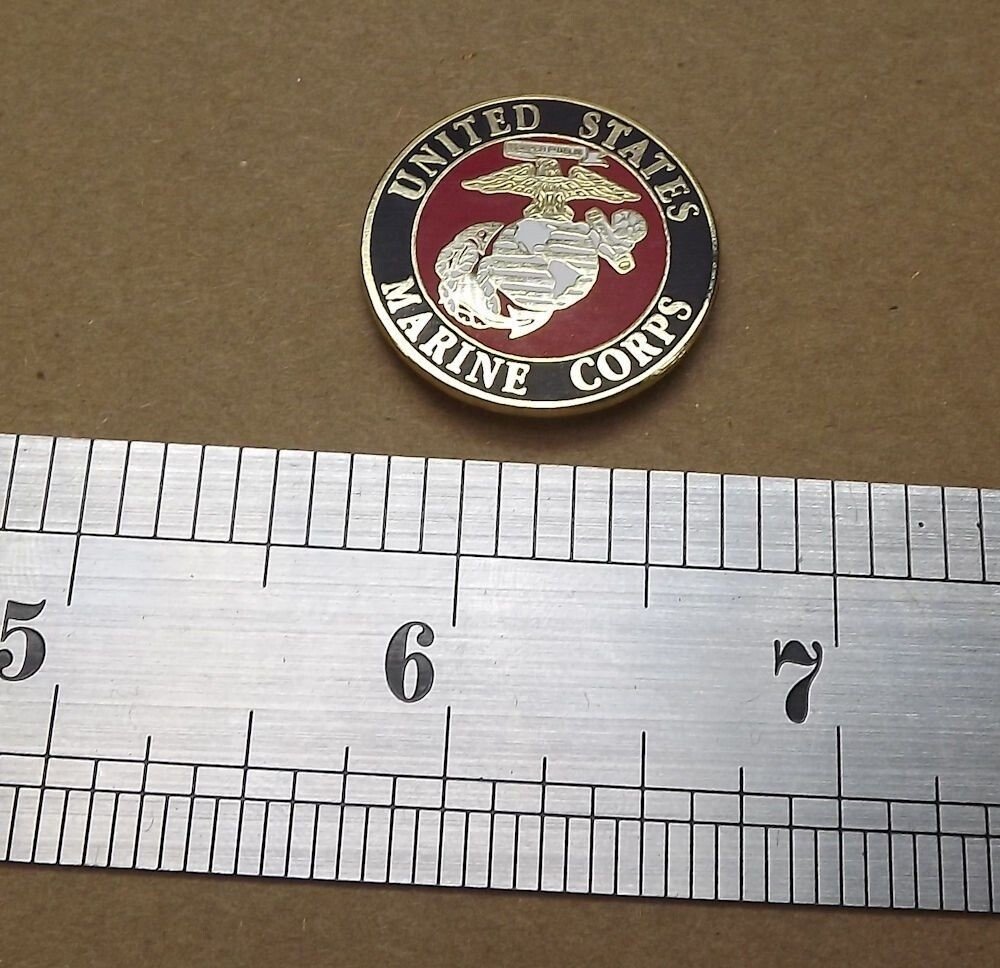 s l1600 44.jpg United States Marine Corps Seal Lapel Pin – 1" Round Enameled Brass Eagle, Globe & Anchor on Red, USMC Hat Pin for Marines & Families – view 2