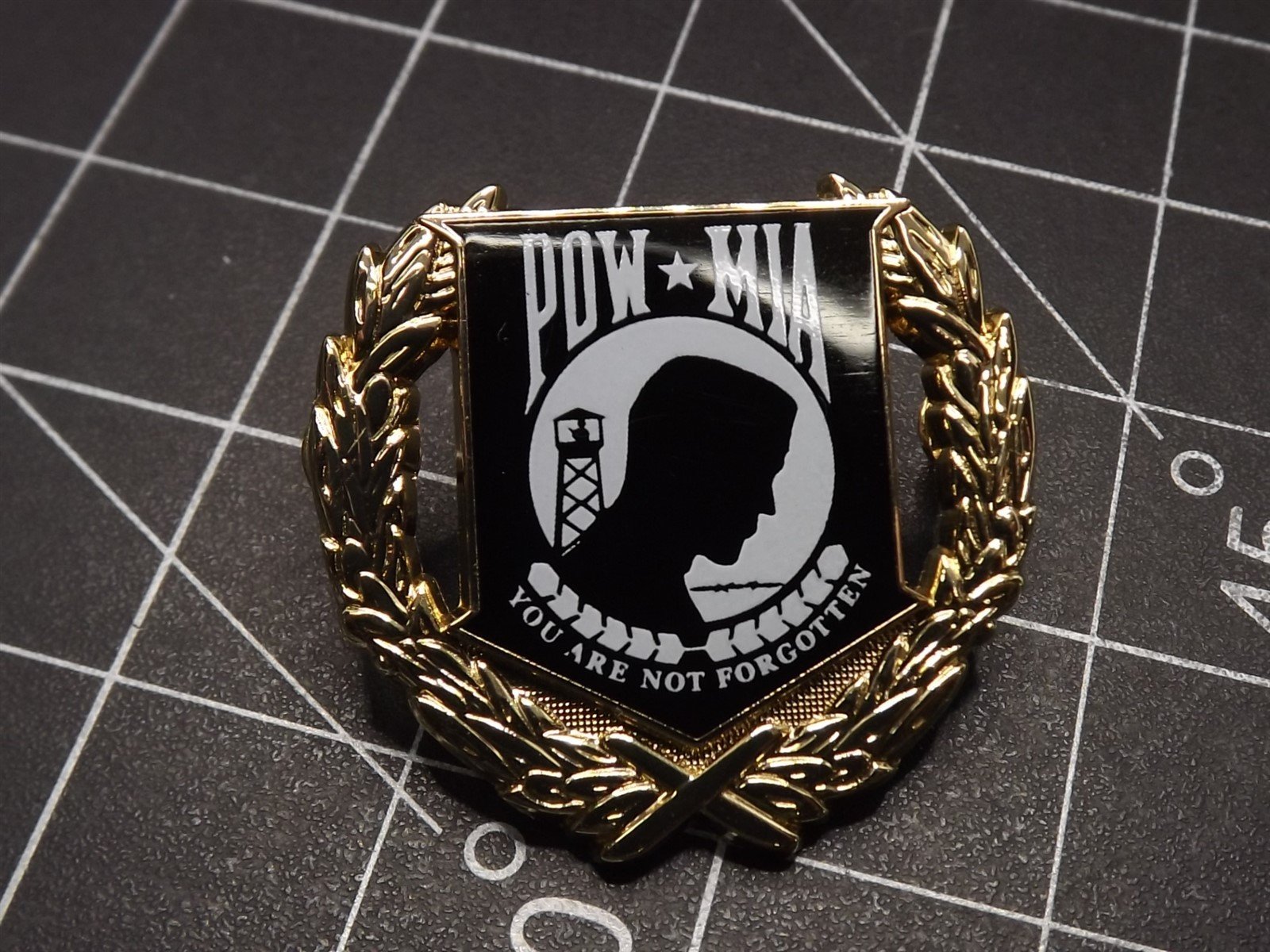 s l1600 5196.jpg POW/MIA "You Are Not Forgotten" Wreath Lapel Pin – 1-1/16" Enamel – photo 4
