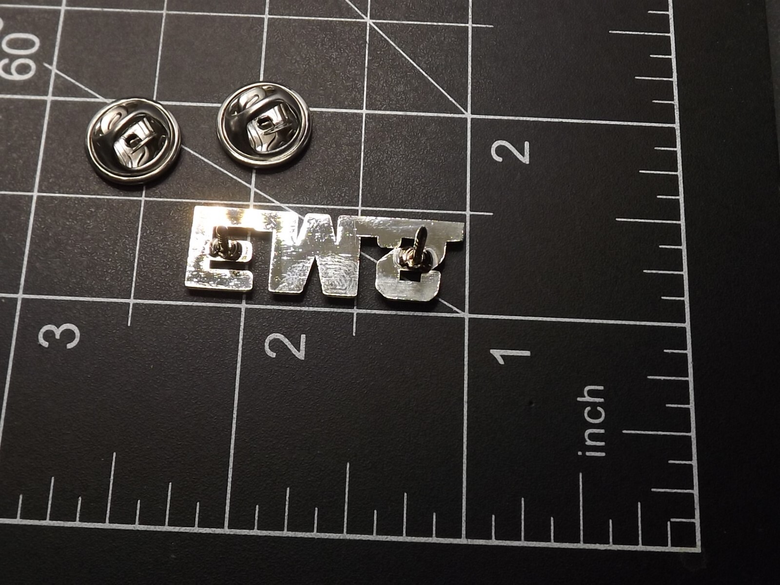 s l1600 5217.jpg "E.M.S." Letters Lapel Pin – Silver Tone – photo 3