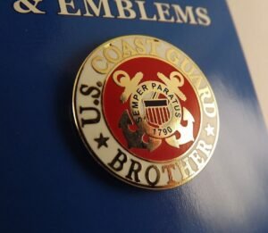 "Coast Guard Brother" Lapel Pin – 15/16" Red & White Enamel