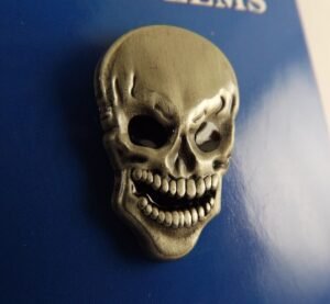 Pewter Skull & Skeleton Lapel Pin – 1" Black Enamel