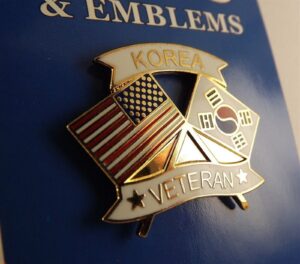 "Korea Veteran" Korean & American Flags Lapel Pin – 1-1/4" Enamel