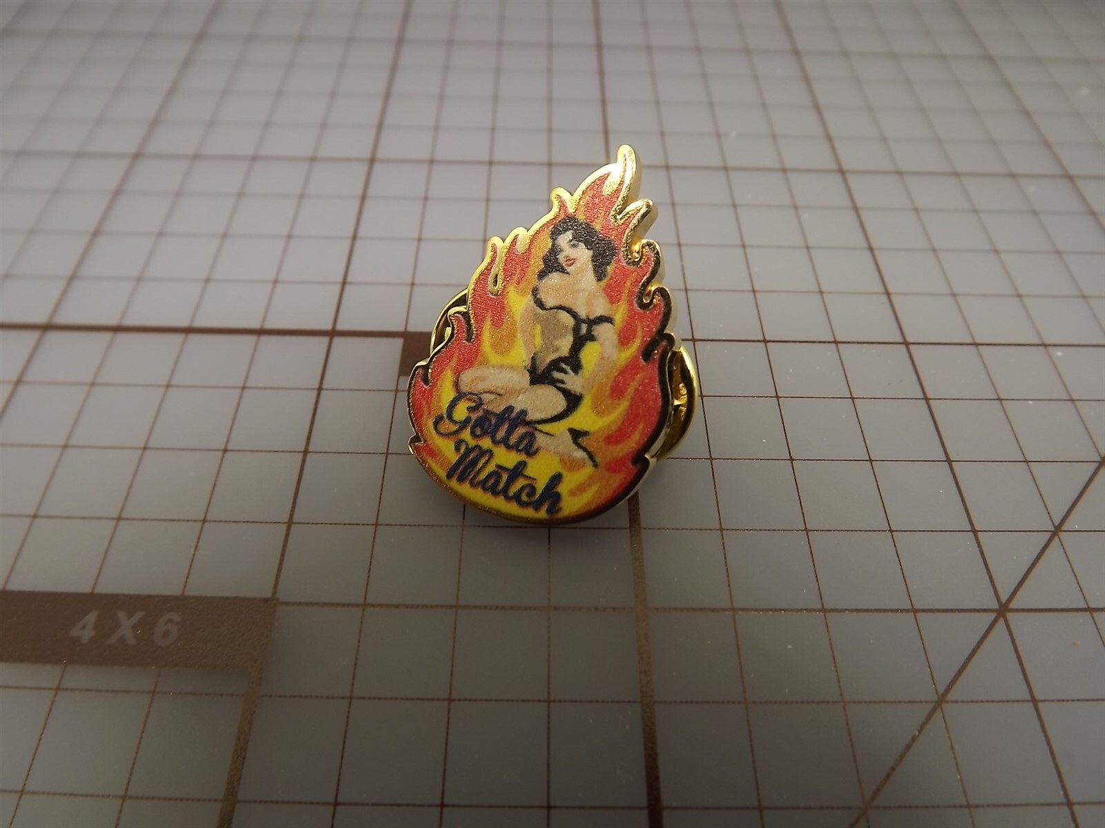 s l1600 69.jpg "Gotta Match" Pin-Up Lapel Pin – Flame Nose Art – photo 2
