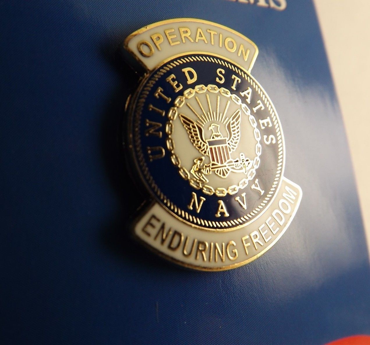 s l1600 706.jpg U.S. Navy "Operation Enduring Freedom" Lapel Pin – 1-1/16" Blue & White Enamel