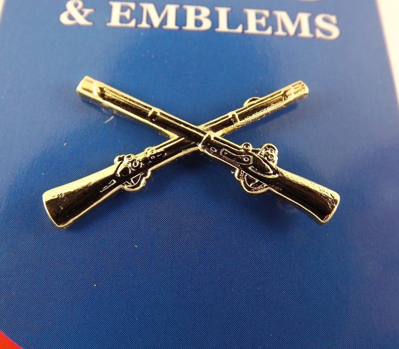 s l1600 882.jpg U.S. Army Infantry Crossed Rifles Lapel Pin – 1-1/4" Gold-Tone Branch Insignia Hat Pin