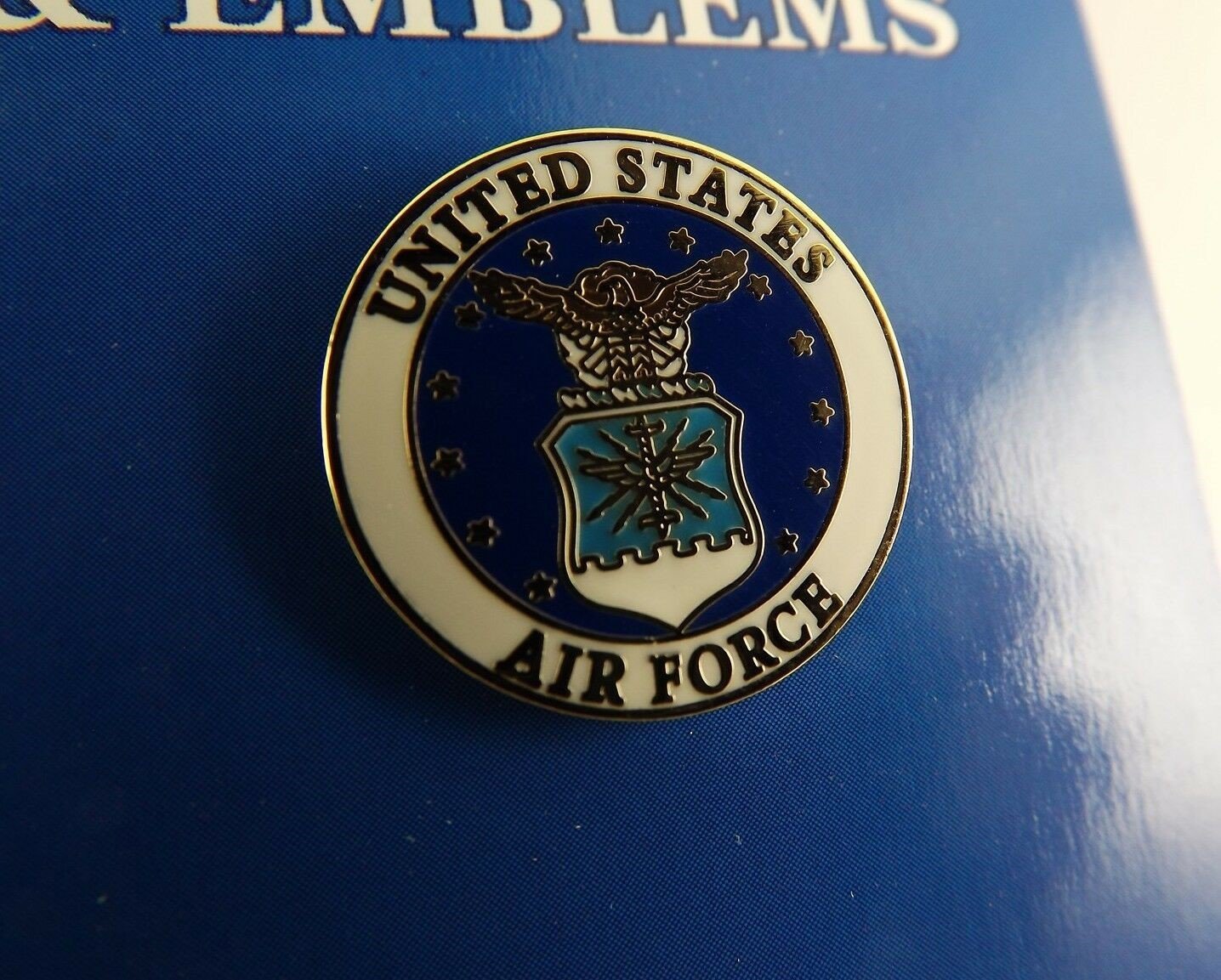 s l1600 904.jpg U.S. Air Force Logo Lapel Pin – 3/4" White & Blue Enamel
