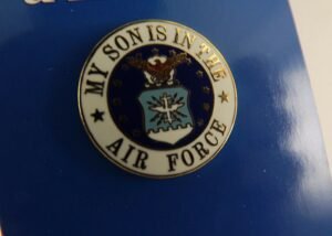 "My Son Is In The Air Force" Lapel Pin – 15/16" Blue & White Enamel