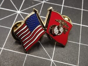 Crossed American & Marine Corps Flags Lapel Pin – Bright Enameled Scarlet USMC Flag & U.S. Flag Hat Pin